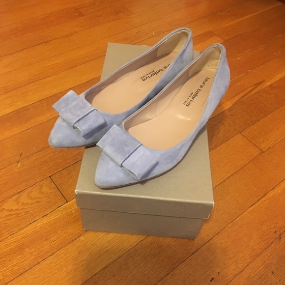 LAURA BELLARIVA Suede flat pointy toe shoe blue - Picture 2 of 5
